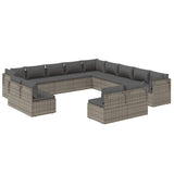 13 Piece Garden Lounge Set with Cushions Grey Poly Rattan
