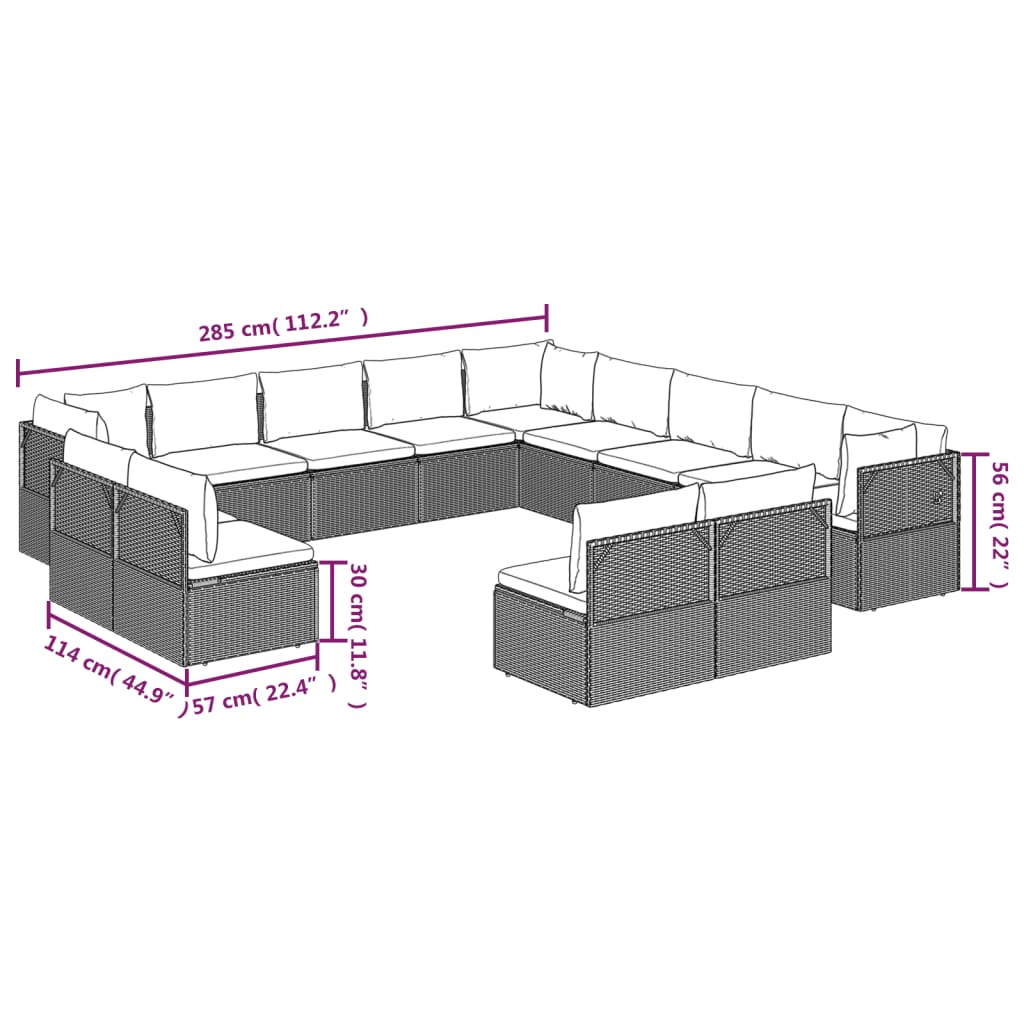 13 Piece Garden Lounge Set with Cushions Grey Poly Rattan