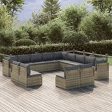 13 Piece Garden Lounge Set with Cushions Grey Poly Rattan
