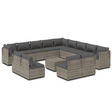 14 Piece Garden Lounge Set with Cushions Grey Poly Rattan
