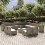 14 Piece Garden Lounge Set with Cushions Grey Poly Rattan