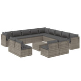 14 Piece Garden Lounge Set with Cushions Grey Poly Rattan