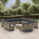 14 Piece Garden Lounge Set with Cushions Grey Poly Rattan