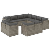 11 Piece Garden Lounge Set with Cushions Grey Poly Rattan