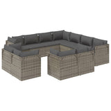 11 Piece Garden Lounge Set with Cushions Grey Poly Rattan