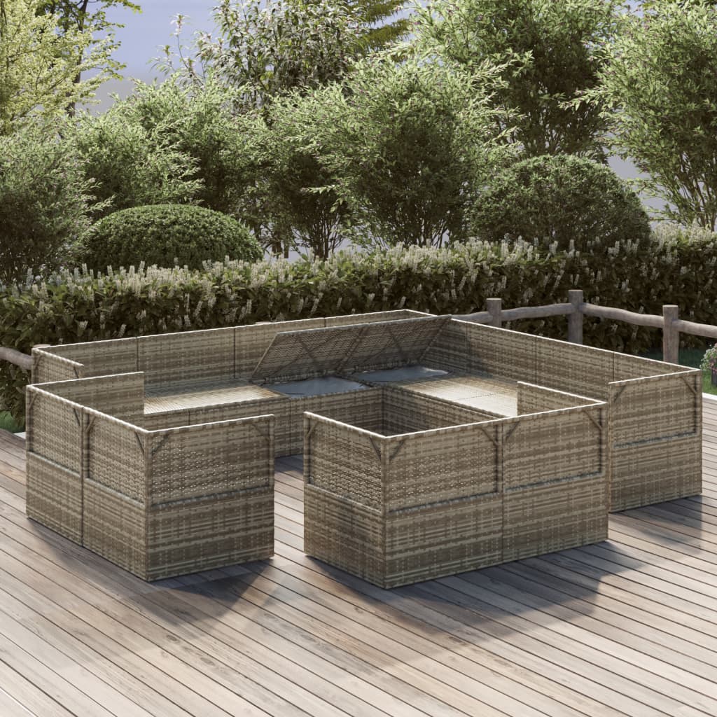11 Piece Garden Lounge Set with Cushions Grey Poly Rattan