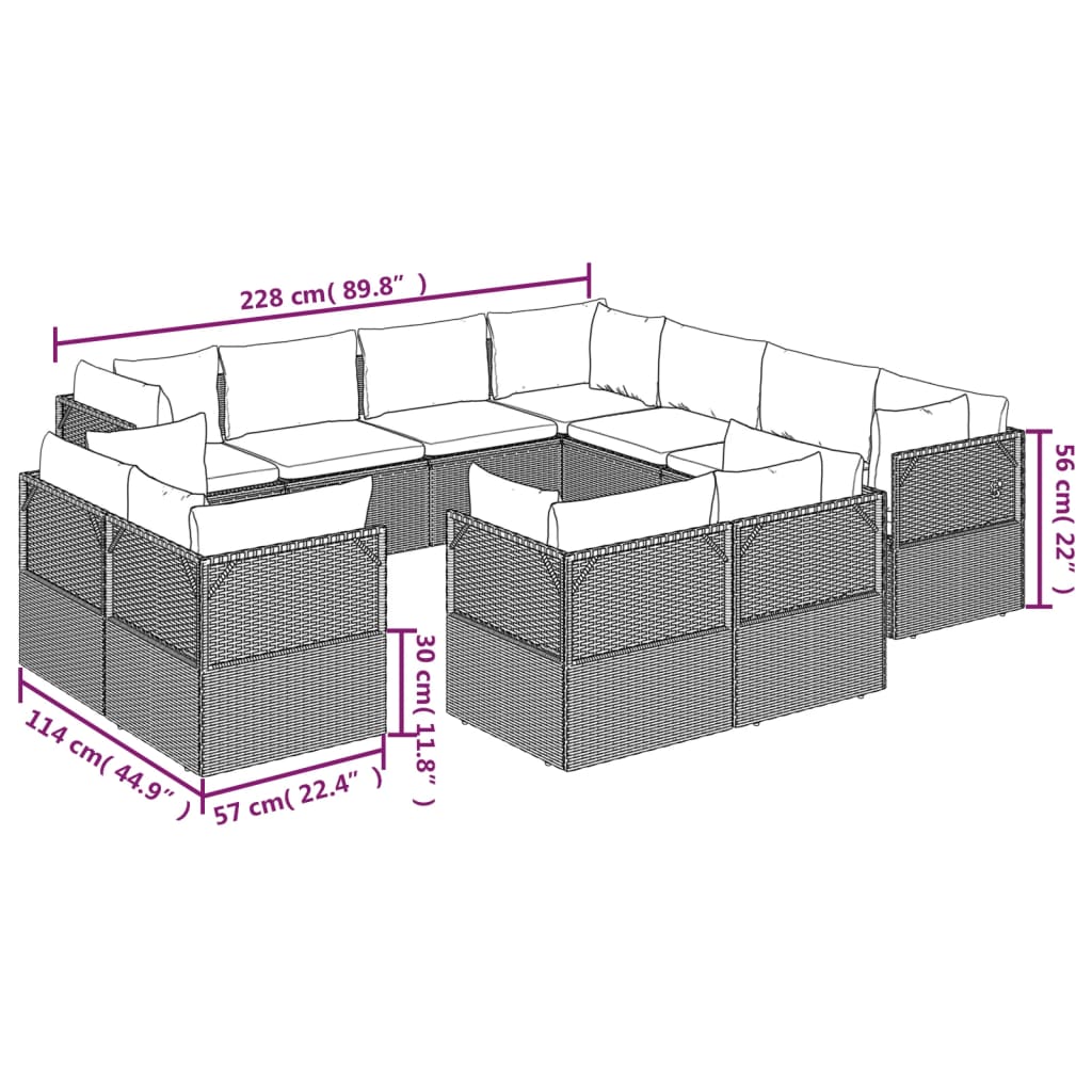 11 Piece Garden Lounge Set with Cushions Grey Poly Rattan