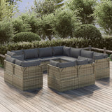11 Piece Garden Lounge Set with Cushions Grey Poly Rattan