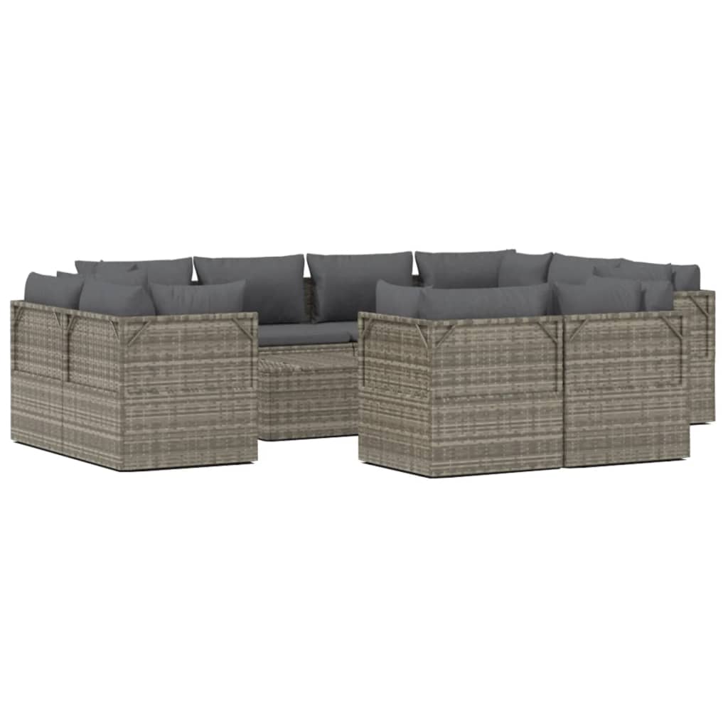 12 Piece Garden Lounge Set with Cushions Grey Poly Rattan