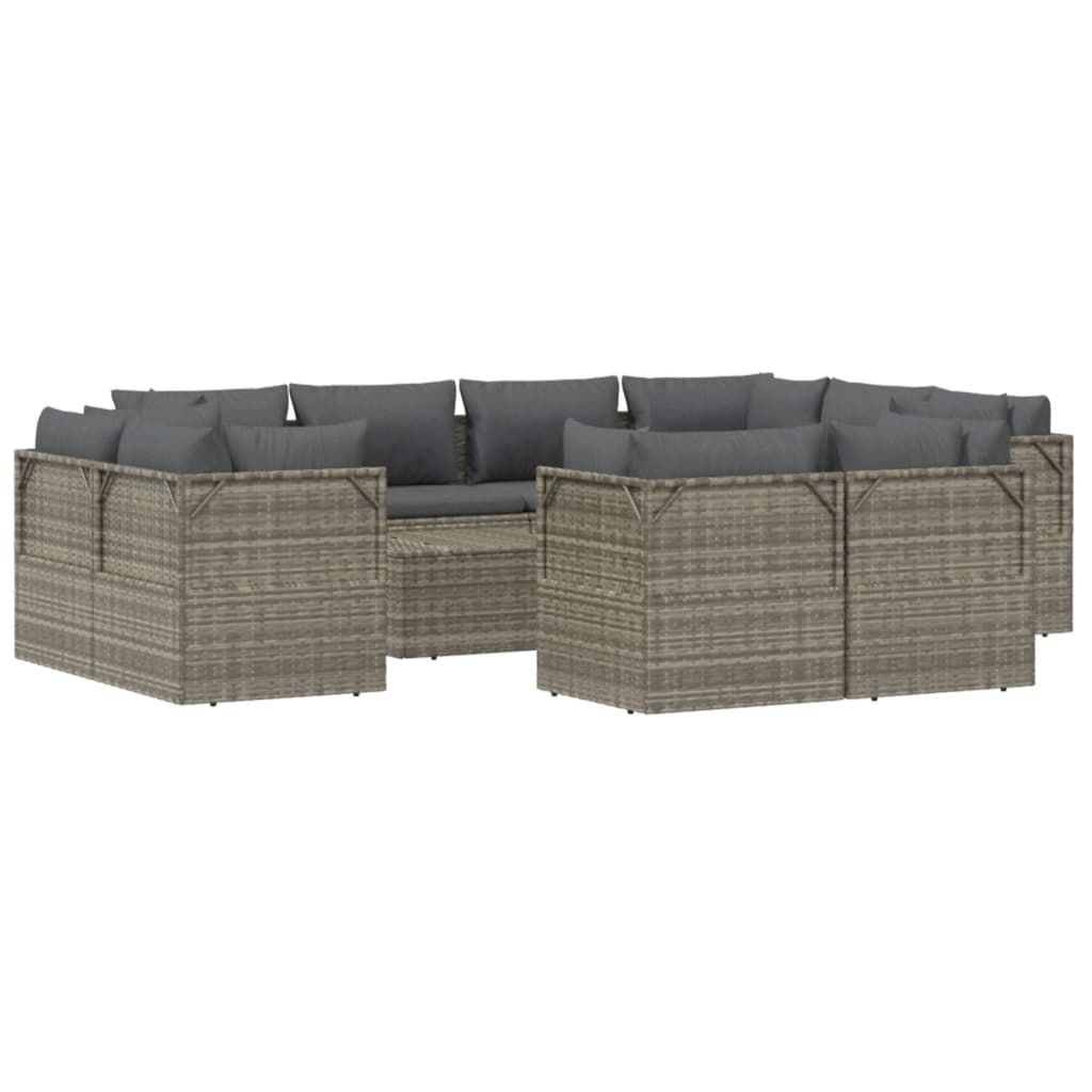 12 Piece Garden Lounge Set with Cushions Grey Poly Rattan
