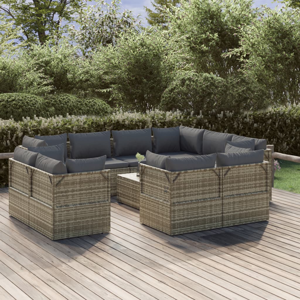 12 Piece Garden Lounge Set with Cushions Grey Poly Rattan