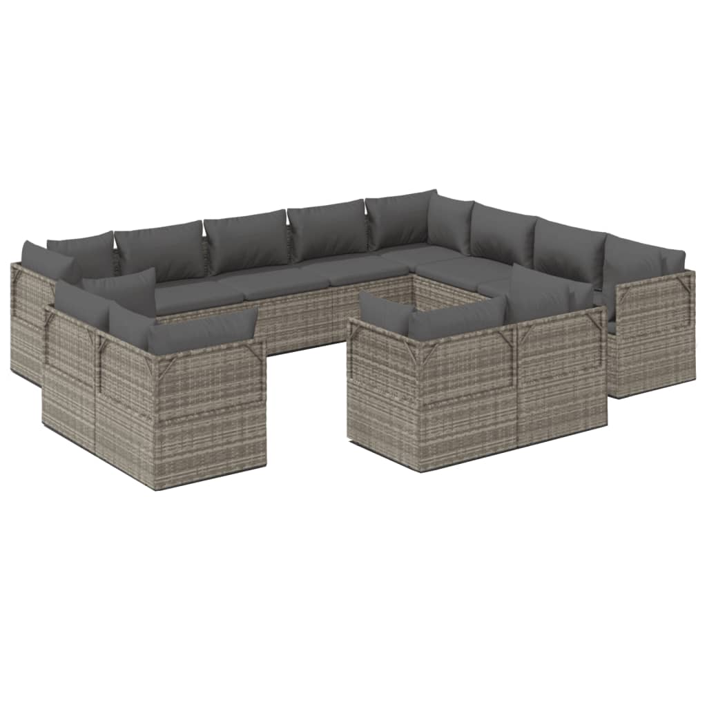 12 Piece Garden Lounge Set with Cushions Grey Poly Rattan