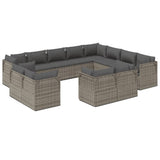 12 Piece Garden Lounge Set with Cushions Grey Poly Rattan