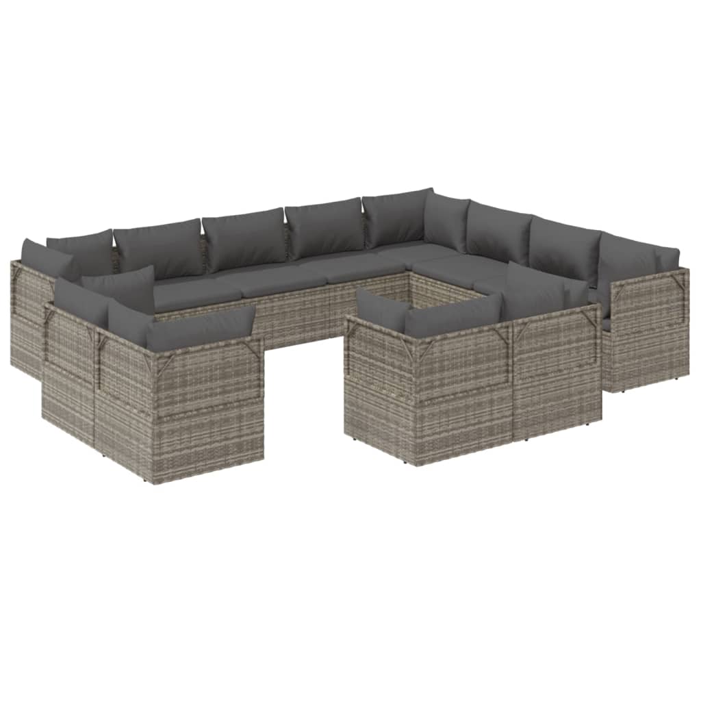 12 Piece Garden Lounge Set with Cushions Grey Poly Rattan