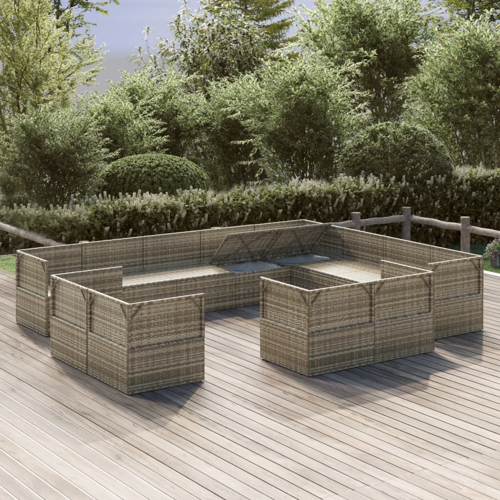 12 Piece Garden Lounge Set with Cushions Grey Poly Rattan