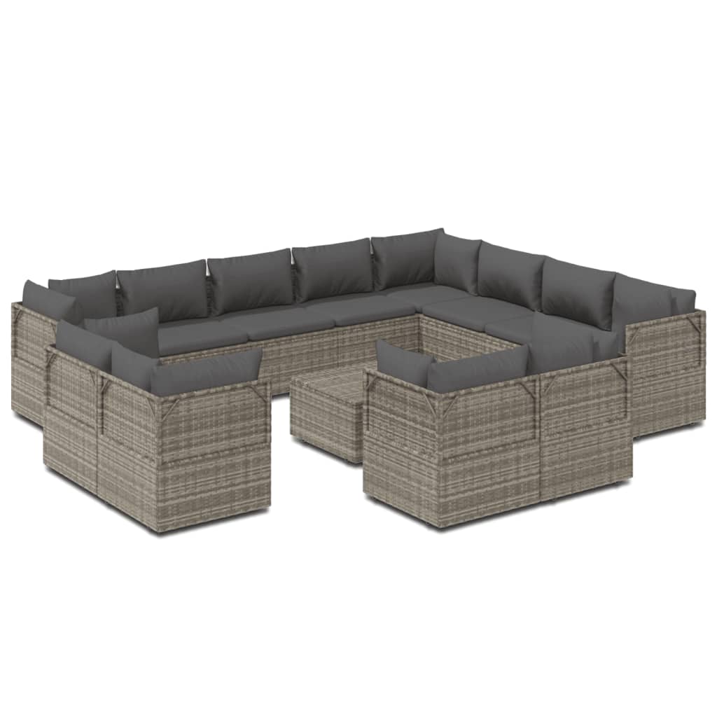 13 Piece Garden Lounge Set with Cushions Grey Poly Rattan