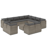 13 Piece Garden Lounge Set with Cushions Grey Poly Rattan - Front View