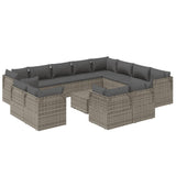 13 Piece Garden Lounge Set with Cushions Grey Poly Rattan - Side View
