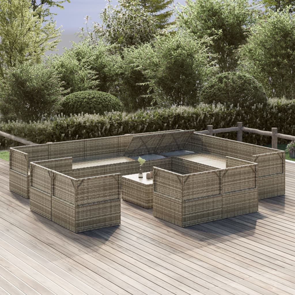 13 Piece Garden Lounge Set with Cushions Grey Poly Rattan