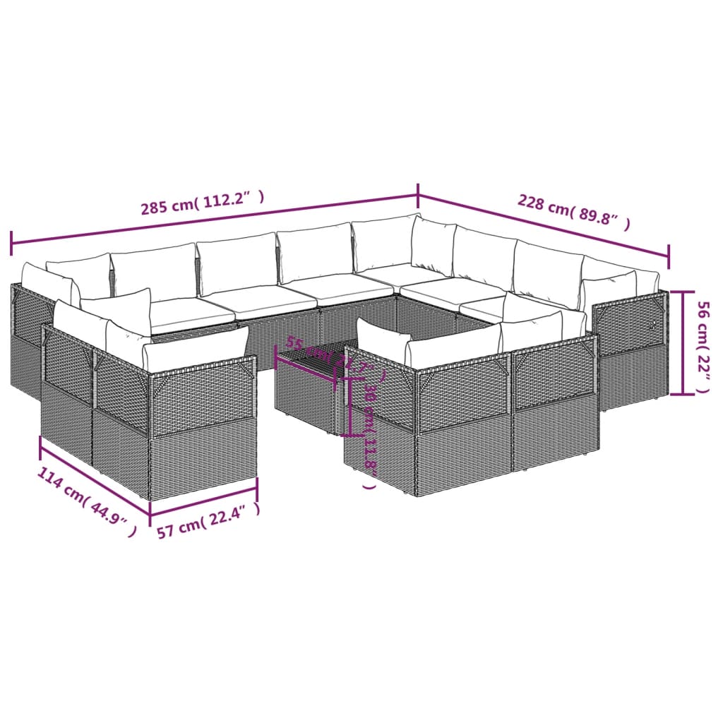 13 Piece Garden Lounge Set with Cushions Grey Poly Rattan