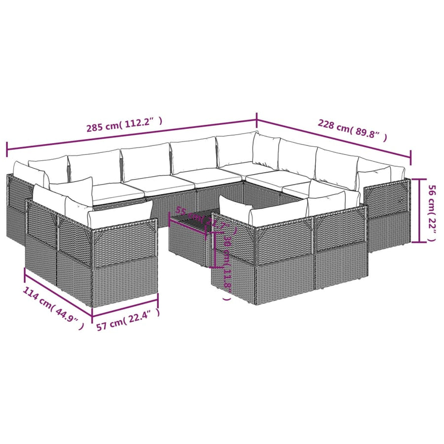 13 Piece Garden Lounge Set with Cushions Grey Poly Rattan