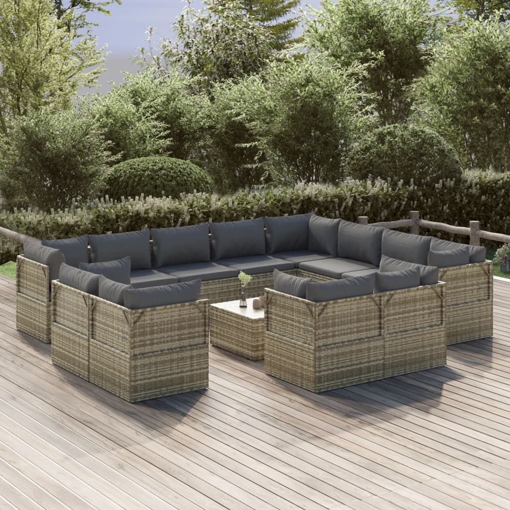 13 Piece Garden Lounge Set with Cushions Grey Poly Rattan