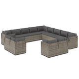 13 Piece Garden Lounge Set with Cushions Grey Poly Rattan - Front View