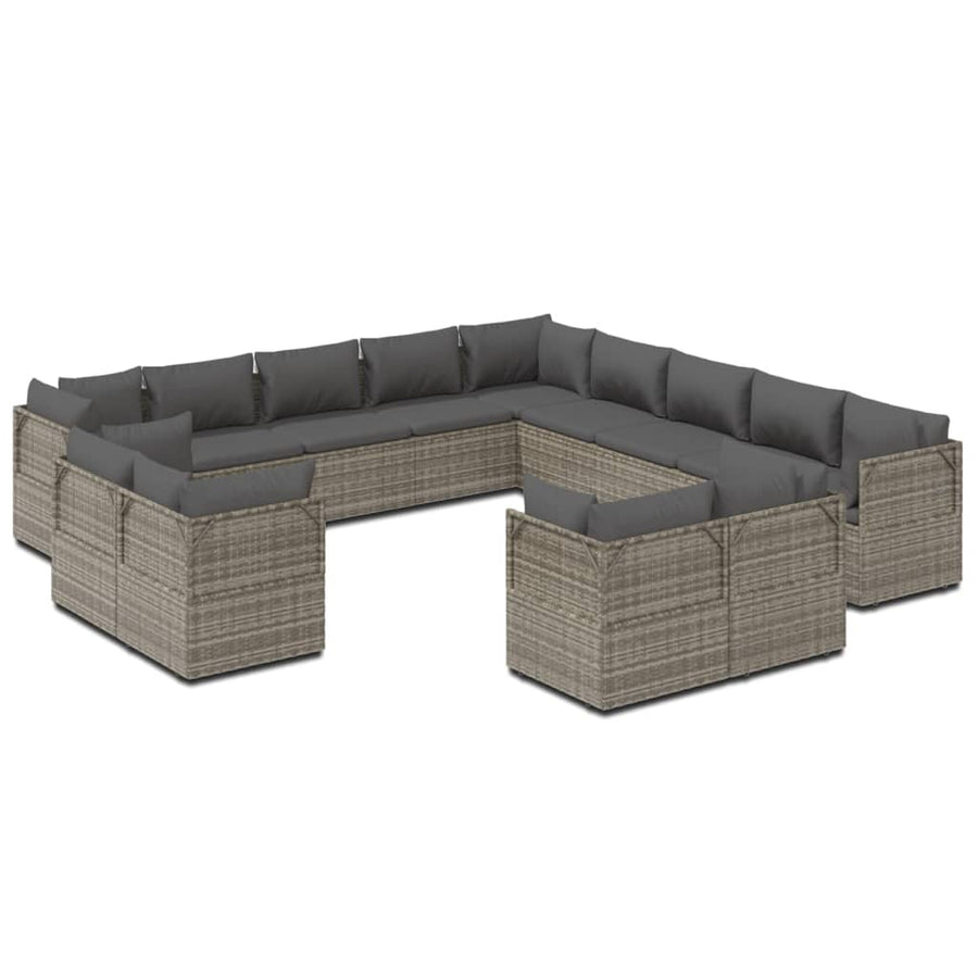 13 Piece Garden Lounge Set with Cushions Grey Poly Rattan