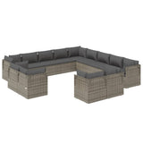 13 Piece Garden Lounge Set with Cushions Grey Poly Rattan - Side View