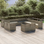 13 Piece Garden Lounge Set with Cushions Grey Poly Rattan