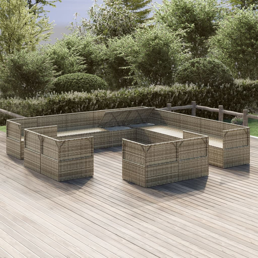 13 Piece Garden Lounge Set with Cushions Grey Poly Rattan