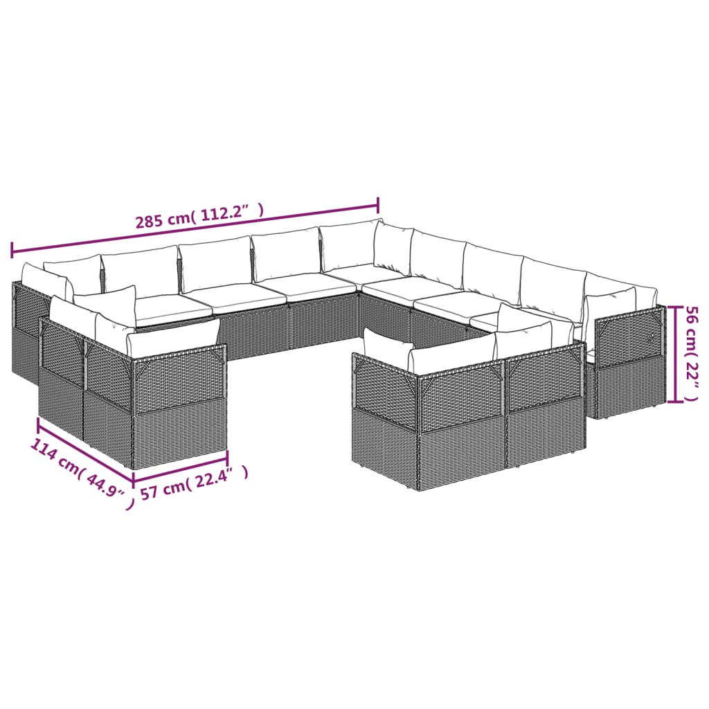 13 Piece Garden Lounge Set with Cushions Grey Poly Rattan