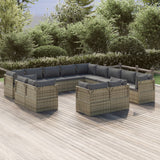 13 Piece Garden Lounge Set with Cushions Grey Poly Rattan