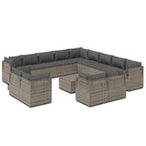 14 Piece Garden Lounge Set with Cushions Grey Poly Rattan - Front View