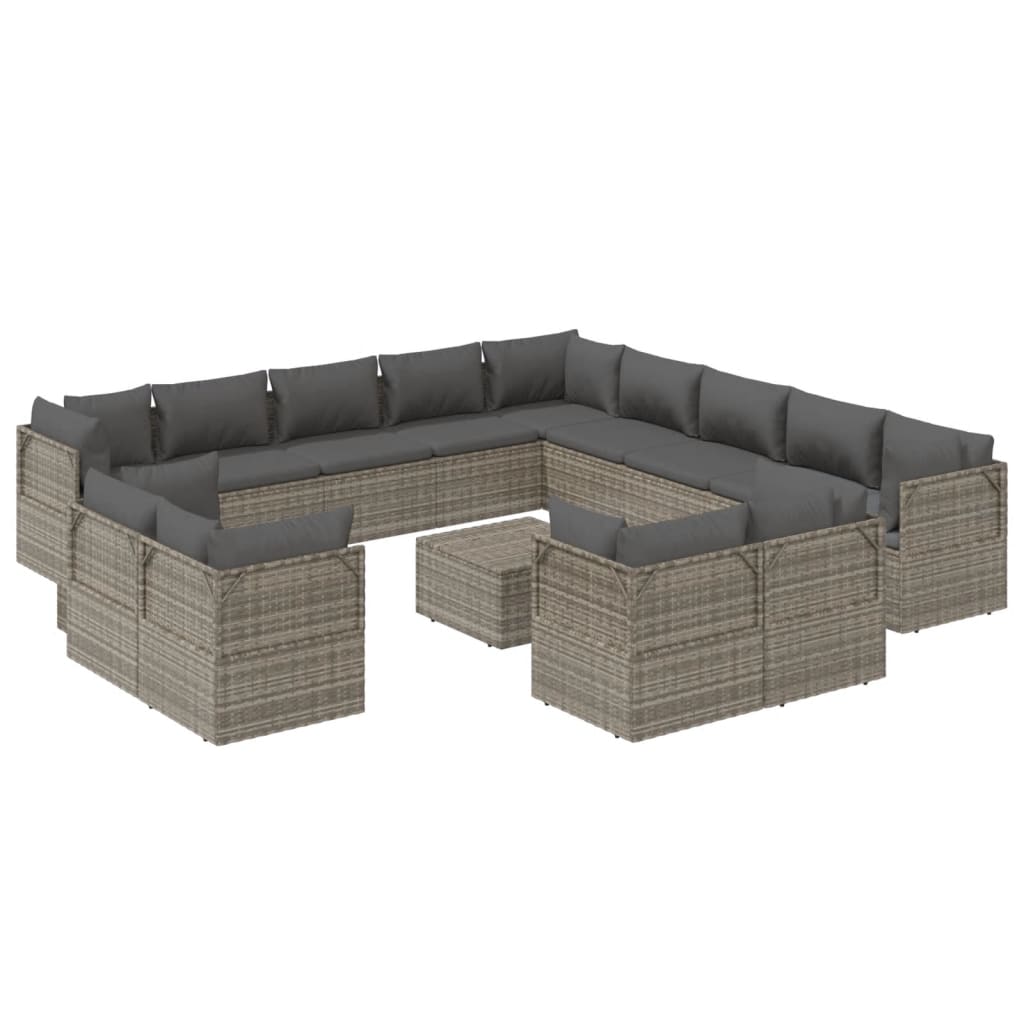 14 Piece Garden Lounge Set with Cushions Grey Poly Rattan