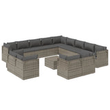 14 Piece Garden Lounge Set with Cushions Grey Poly Rattan - Side View