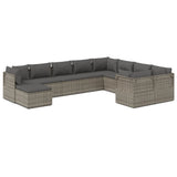 10 Piece Garden Lounge Set with Cushions Grey Poly Rattan