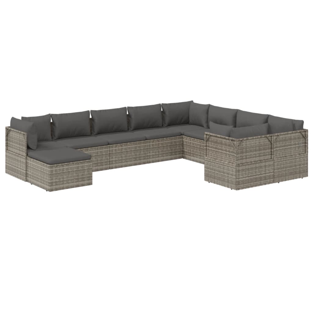 10 Piece Garden Lounge Set with Cushions Grey Poly Rattan