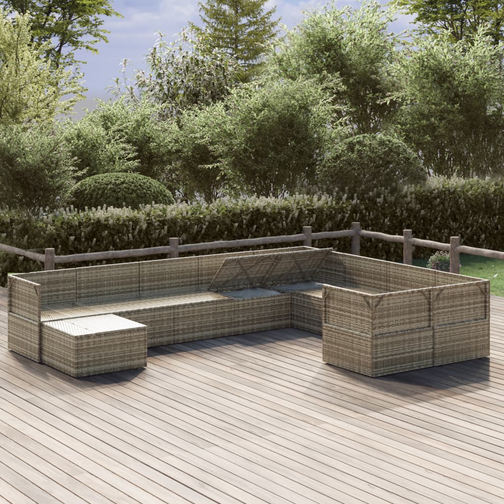 10 Piece Garden Lounge Set with Cushions Grey Poly Rattan
