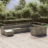 10 Piece Garden Lounge Set with Cushions Grey Poly Rattan