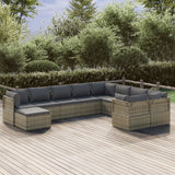 10 Piece Garden Lounge Set with Cushions Grey Poly Rattan