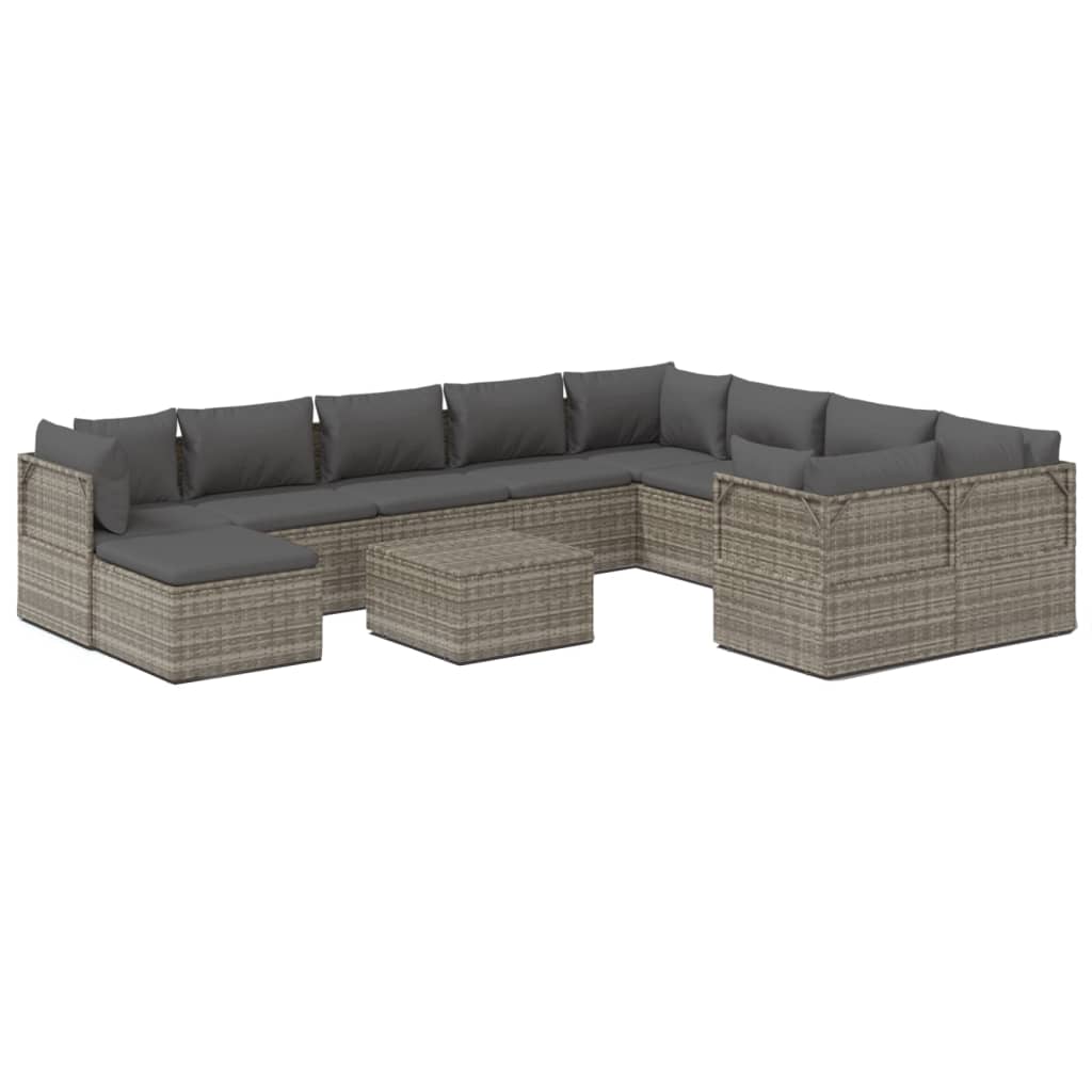 11 Piece Garden Lounge Set with Cushions Grey Poly Rattan