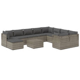 11 Piece Garden Lounge Set with Cushions Grey Poly Rattan - Front View