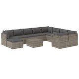 11 Piece Garden Lounge Set with Cushions Grey Poly Rattan - Side View