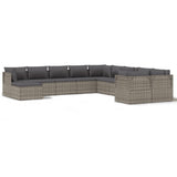 11 Piece Garden Lounge Set with Cushions Grey Poly Rattan - Front View