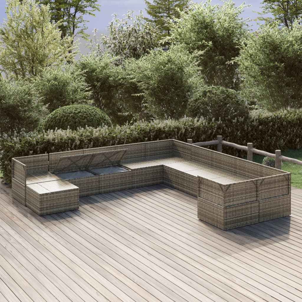 11 Piece Garden Lounge Set with Cushions Grey Poly Rattan