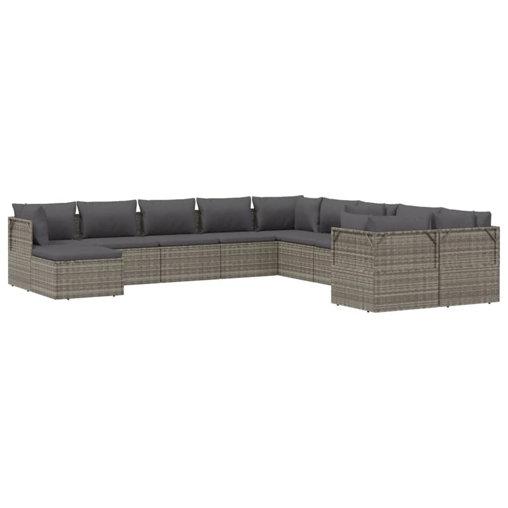 11 Piece Garden Lounge Set with Cushions Grey Poly Rattan