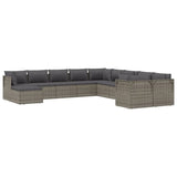 11 Piece Garden Lounge Set with Cushions Grey Poly Rattan