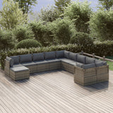11 Piece Garden Lounge Set with Cushions Grey Poly Rattan