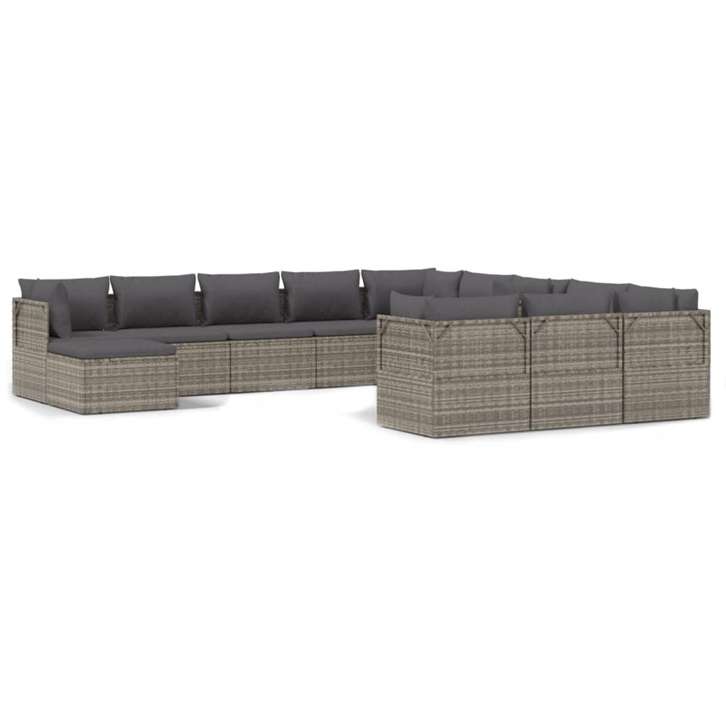 12 Piece Garden Lounge Set with Cushions Grey Poly Rattan